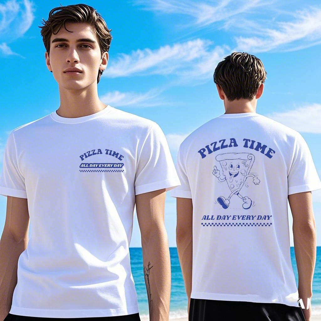 Cute Aesthetic Fashion Tshirt Funny Pizza Time All Day Every Day Cartoon Retro T Shirts Men Women Casual Cotton Tees Harajuku