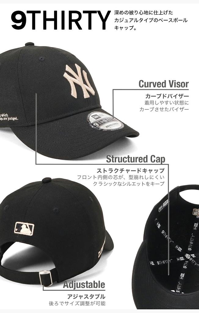 New Era 9THIRTY Cap Side Logo Embroidery MLB ONSPOTZ Exclusive New York Yankees 9Thirty CS The Standard NY Black M/L Adjustable Baseball Cap
