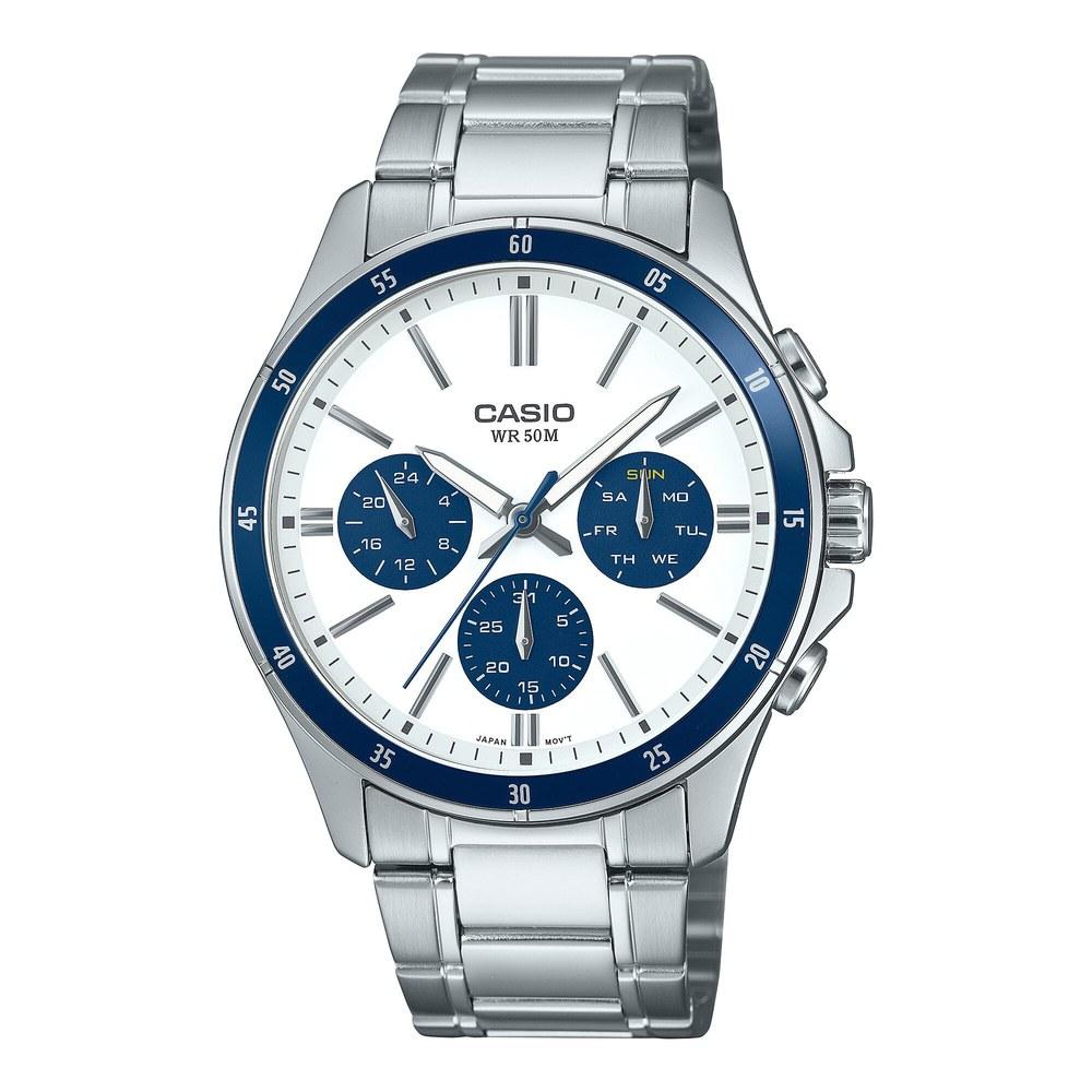 Casio Edifice MTP-1374D-7A2VDF Аналоговые часы Белый циферблат Серебристый браслет Мужские