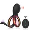 Male Dual Penis Ring Vibrator 7 Vibration Modes Remote Control Stretchy Ultra Cock Rings Erection Enhancing Sex Toy for Men