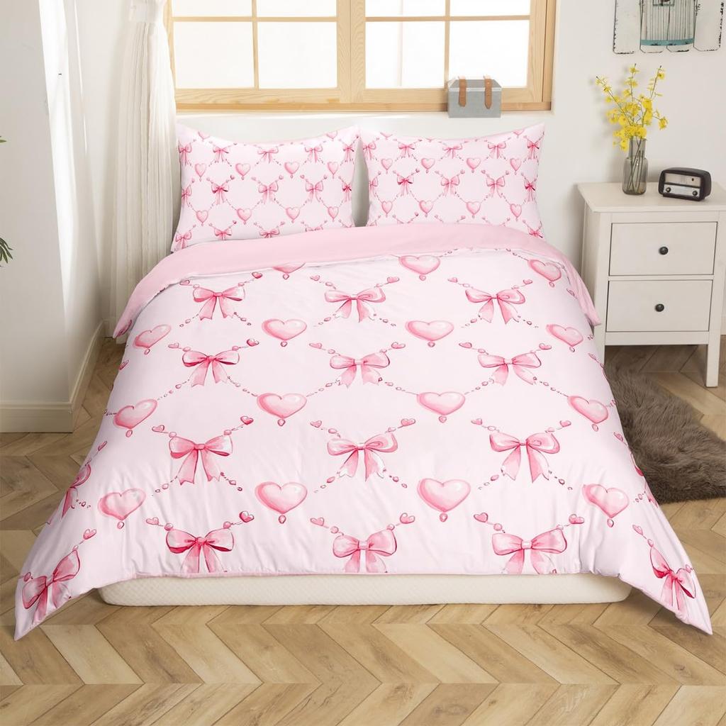 Cute Kawaii Bowknot Kids Duvet Cover Geometric Plaid Butterfly Knot Quilt Cover For Girls Teen Women Adults 3 Pcs No Quilt