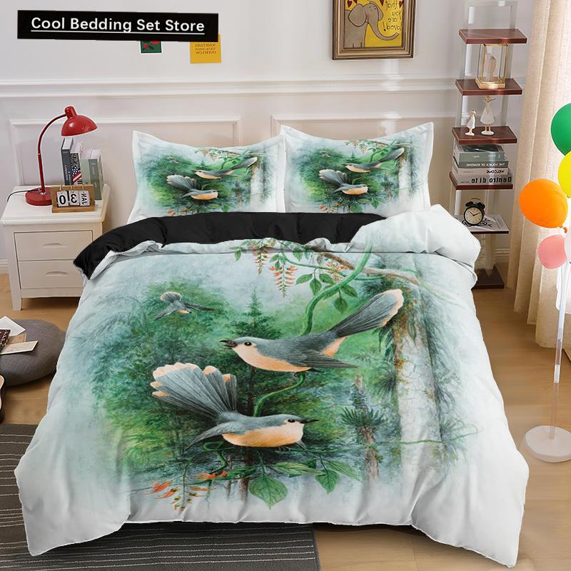 Мультяшный принт с птицами King Queen Пододеяльник Красочные милые домашние птицы Постельное белье для взрослых Модные животные 2/3 шт полиэстеровый пододеяльник