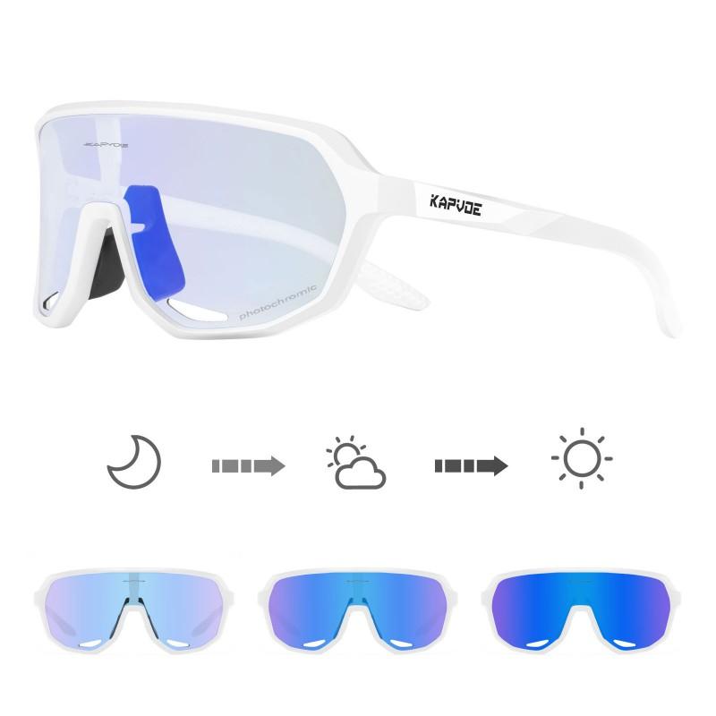 KAPVOE Smart Photochromic Cycling Glasses Road Mountain Bike Day Night Use Windproof Sport Sunglasses