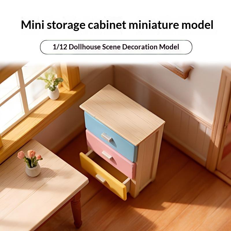 §Miniature Drawer Cabinet Bedside Table Ornament 1/12 Dollhouse Furniture Decoration Dolls House Micro Scene Photography Prop