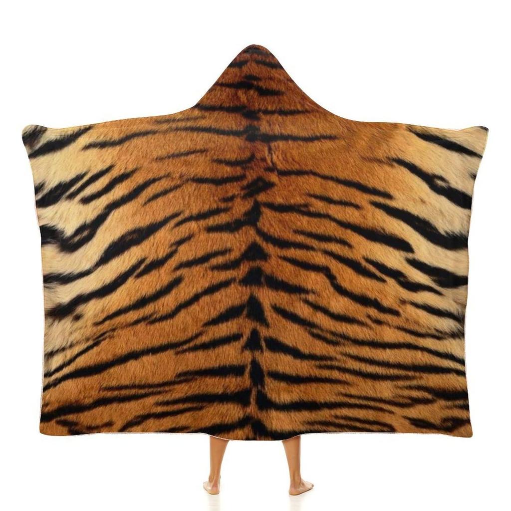 Cow Animal Texture Pattern Hooded Shawl Blanket, Home Outdoor Comfort Flannel Hooded Lazy Blanket