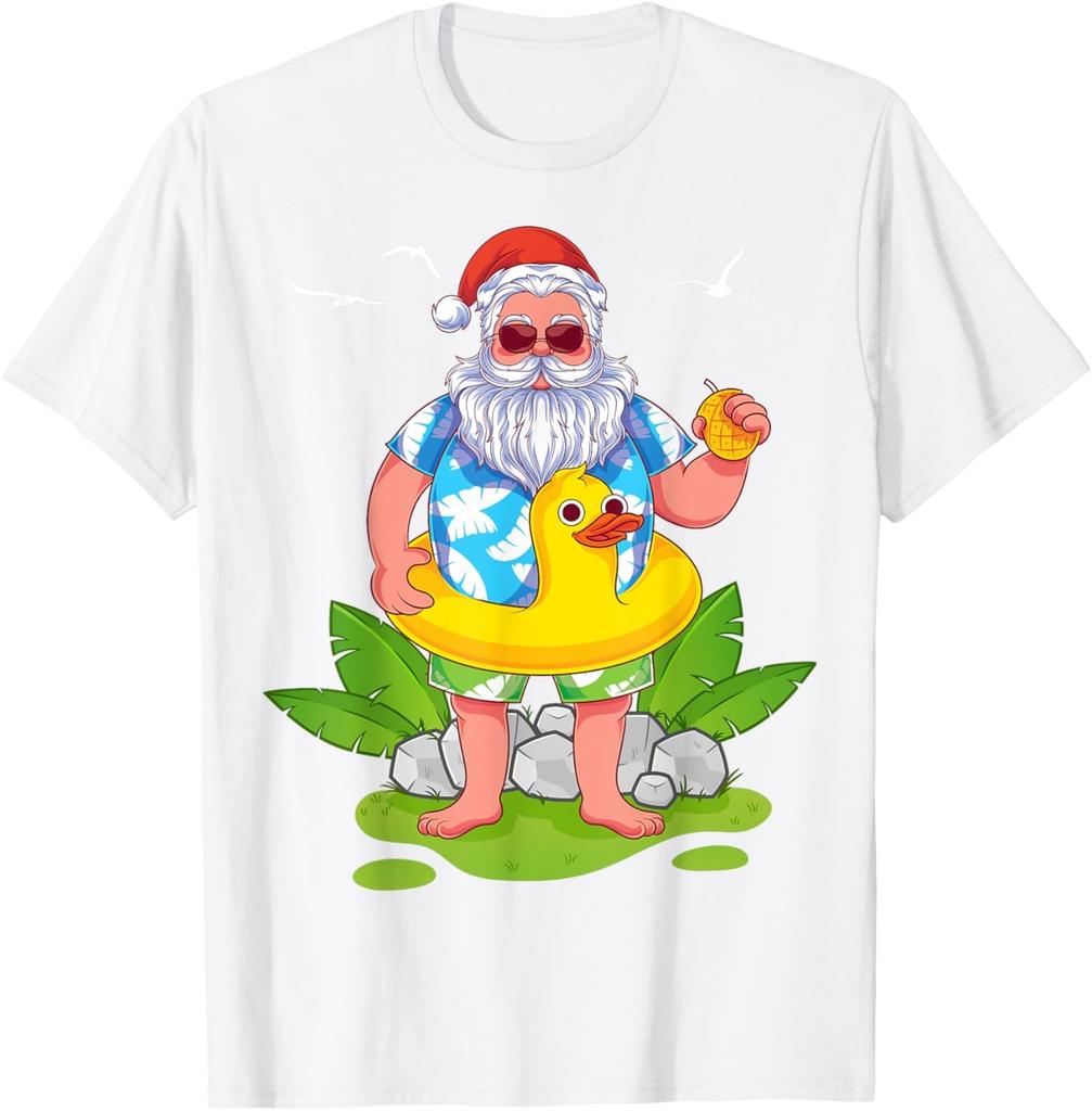 Tropical Summer Funny Hawaiian Santa Claus Christmas In July T-Shirt