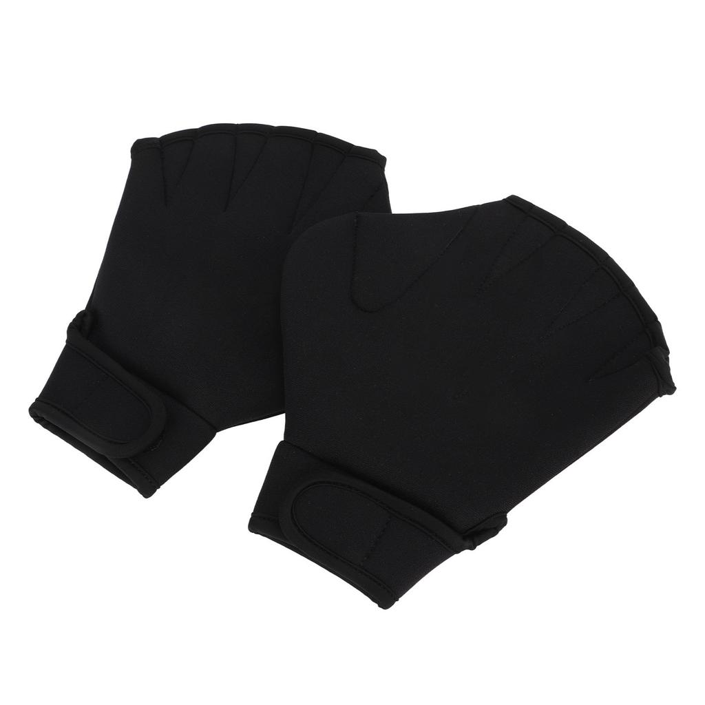 2Pcs Swimming Webbed Gloves Open Fingers Adjustable Swimming Training Gloves with Wrist Strap for Swimming Diving Black