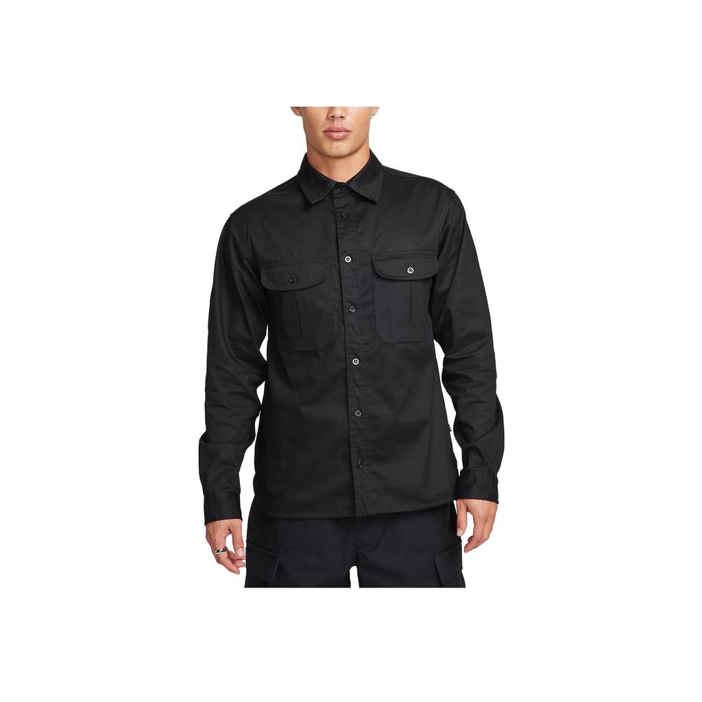 Nike SB Tanglin Solid Woven Skate Button Up Soft Comfortable Long Sleeve Shirt Unisex Shirts Black FQ0398-010