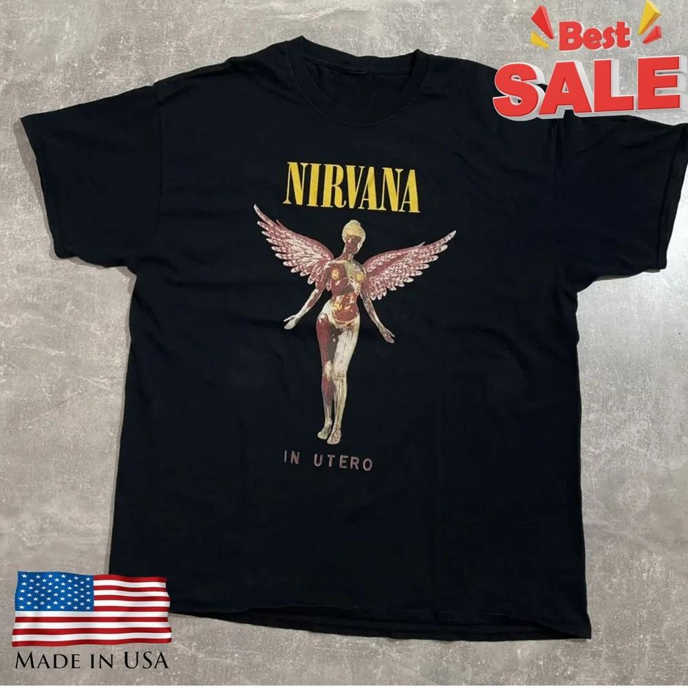 Футболка в стиле Nirvana «In Utero» Белая с графическим изображением ангела Стиль 90-х Гранж Рок Унисекс Футболка