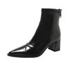 2024 Autumn/Winter New Women's Shoes Korean Fashion Pointed Back Zipper High Heels Short Boots Thick Heels Classic Women's Boots