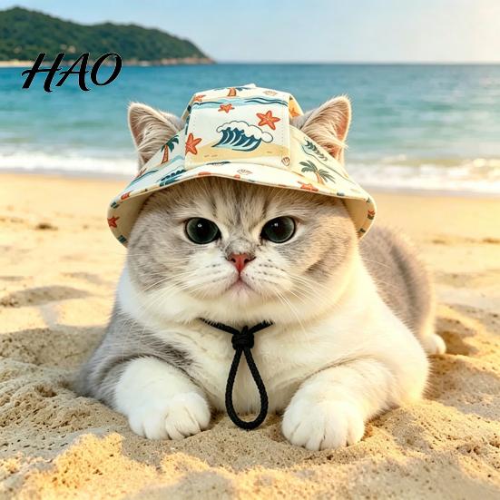 Polyester Pet Hat Cat Beach Hat, Summer Cap with Ear Holes, Adjustable Cute Head Accessory Sun for Small Dogs Cats Outdoor Protection Accessories