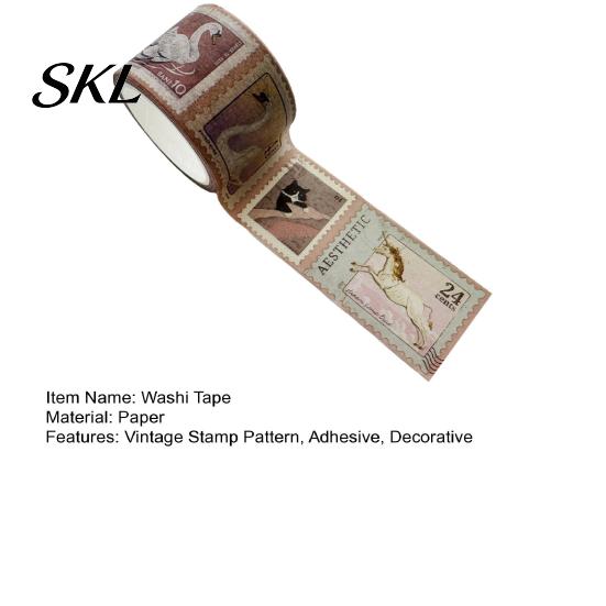 Classical Stamp Tape Vintage Washi Roll, Aesthetic Decorative Masking Tape, Retro Roll Adhesive for DIY Art Crafts, Journaling Scrapbooking Supplies