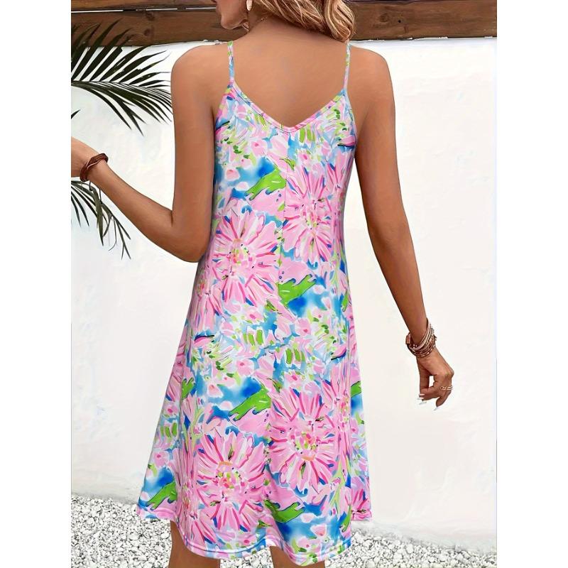 Платье на бретельках с цветочным принтом, элегантное платье-комбинация без рукавов с V-образным вырезом на весну и лето, женская одежда