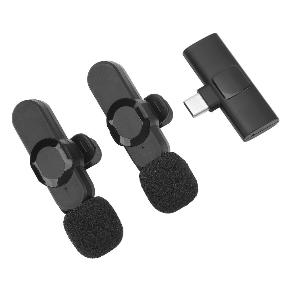 2PCS Wireless Lavalier Lapel Microphones 2.4GHz Noise Reduction Mini Clip On Wireless Mic for Android Recording Live