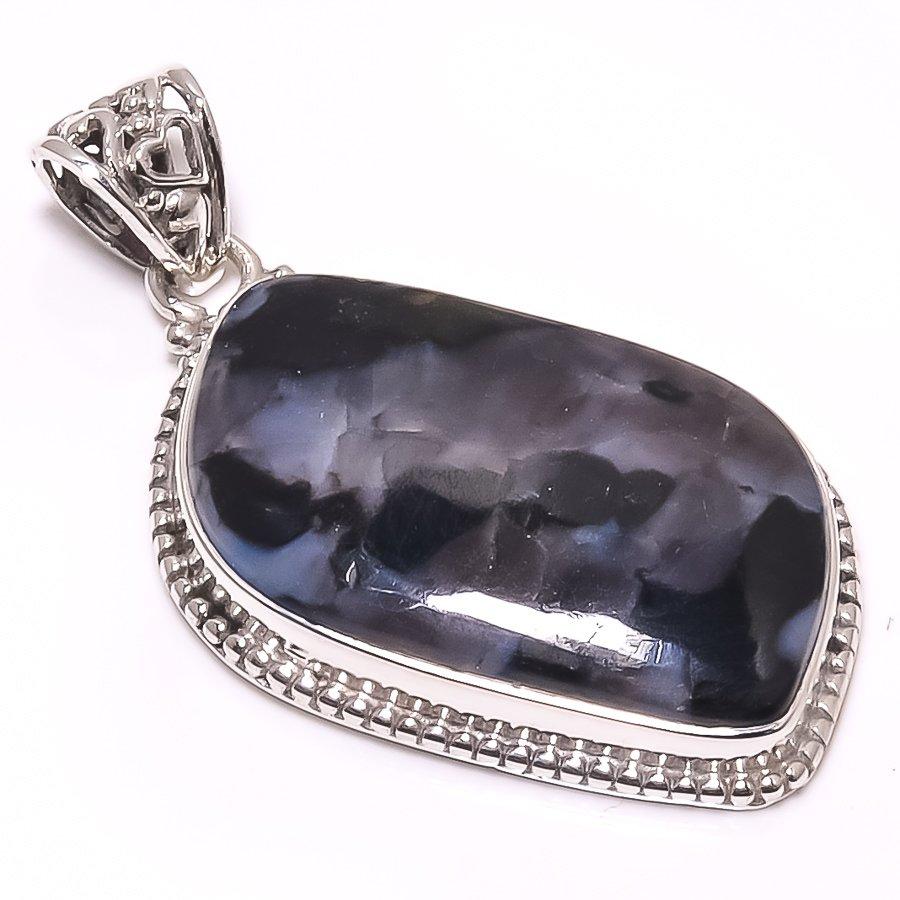 Подвеска из натурального камня габбро из стерлингового серебра 925 пробы 1,77 дюйма q6U39