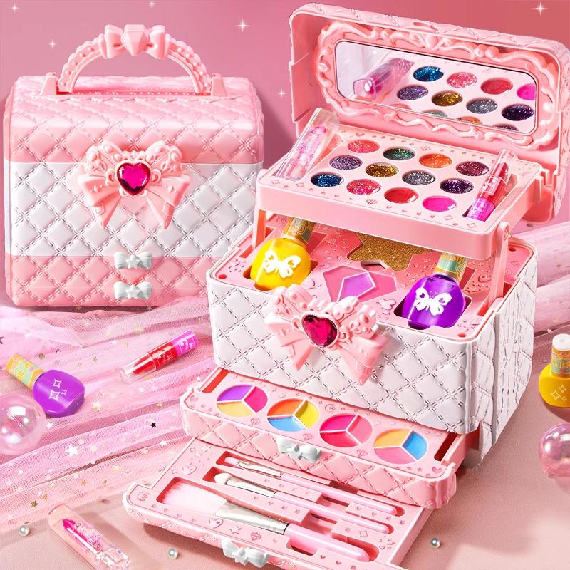 Makeup Toy For Girls Princess Suitcase Box Playing Non-Toxic Nail Polish Lipstick Beauty Fashion Children 3 Years Birthday Gifts