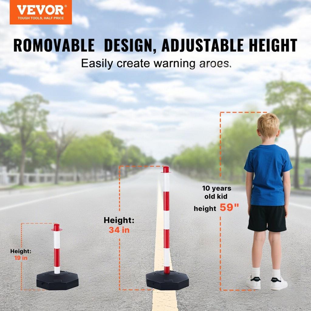 Adjustable Traffic Delineator Post Cones, 6 Pack, Traffic Safety Delineator Barrier with Fillable Base 6.6FT Chain, for Traffic Control Warning