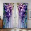 2pcs Set Violet Floral 3D Print Curtains - Rod Pocket Design for Easy Hanging Perfect for Bedroom & Living Room Windows Decor