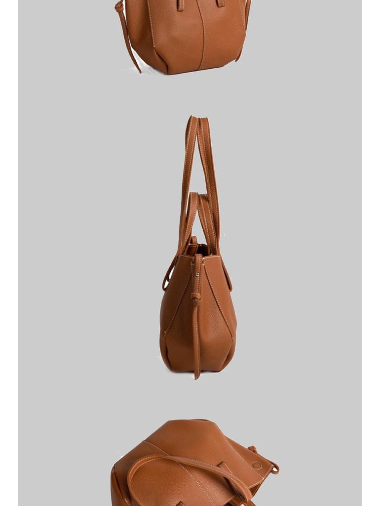 Genuine Leather Crossbody Tote Bag - Niche Design Commuter Bucket Bag, Large Capacity for Women