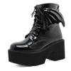 Women's Black Back Zipper Chunky Heel Boots Goth Style Lace Up Solid Color Platform Short Boots for Women Fashion Wing