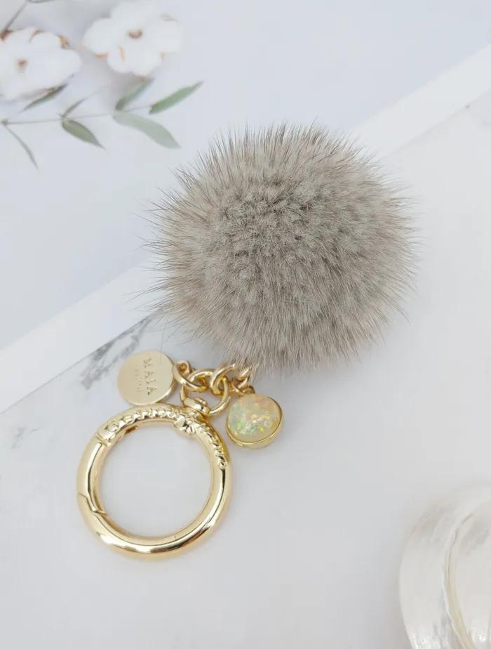 [Maia] Mink Fur Keyring & Charm - Gray