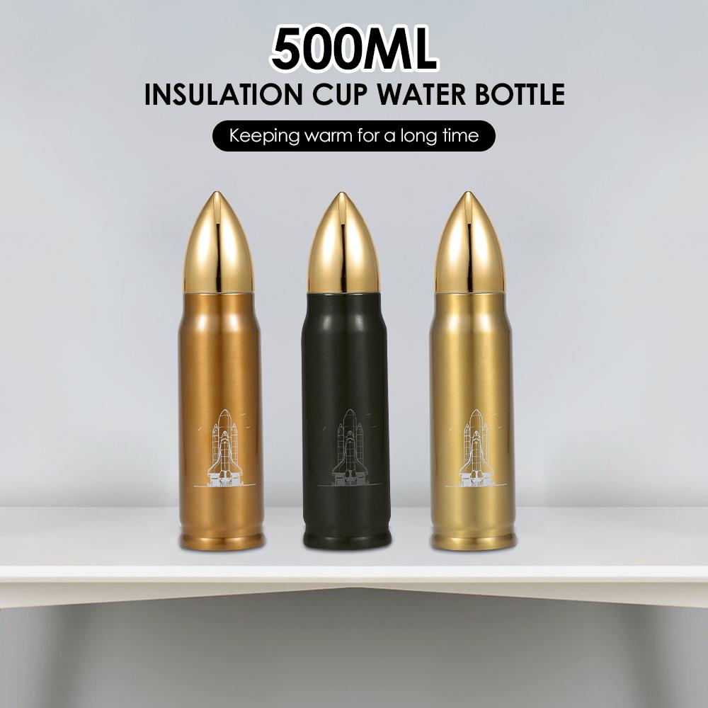 Бутылка для воды 500 мл Нержавеющая сталь Вакуумная термобутылка Форма пули Дорожная кружка Сохраняет тепло