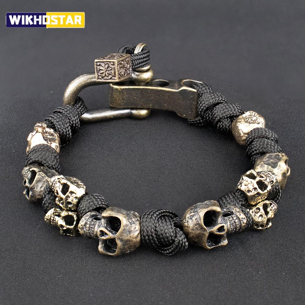 Мужской винтажный плетеный браслет из паракорда Skull Army с черепами, готический регулируемый браслет-рукоплетение, ювелирное изделие в подарок
