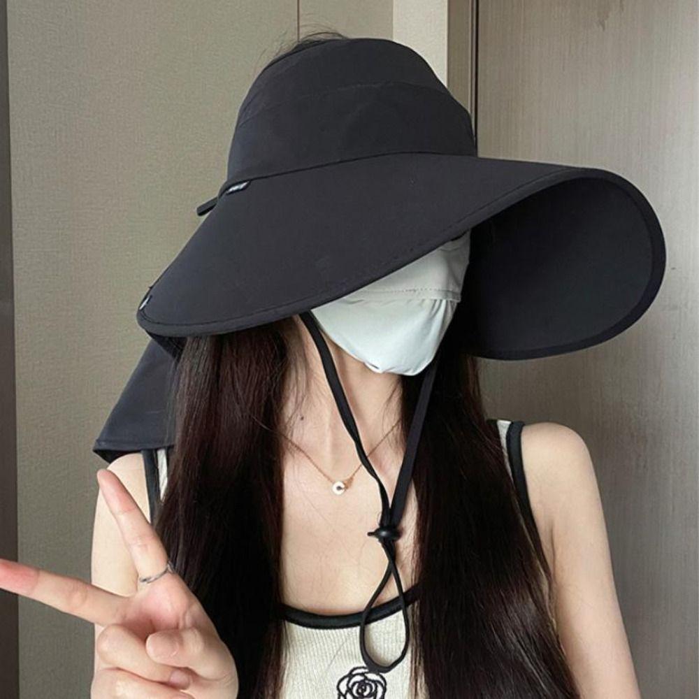 Summer Wide Brim Sun Hat Adjustable Empty Top Hat Fashion Full Facer Cover Hat for Male Female