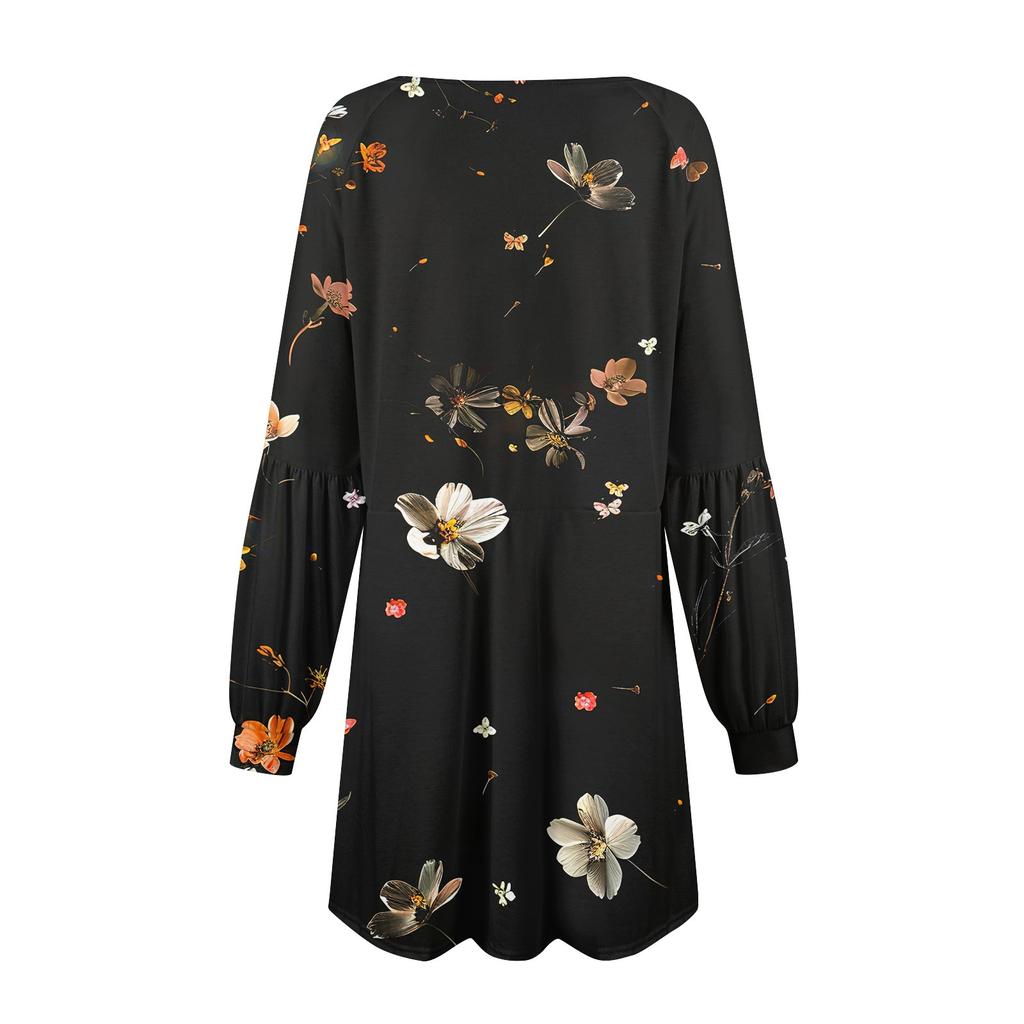 Модное женское платье трапециевидной формы с длинным рукавом. Осенний повседневный пуловер с круглым вырезом. Свободное платье с карманами.