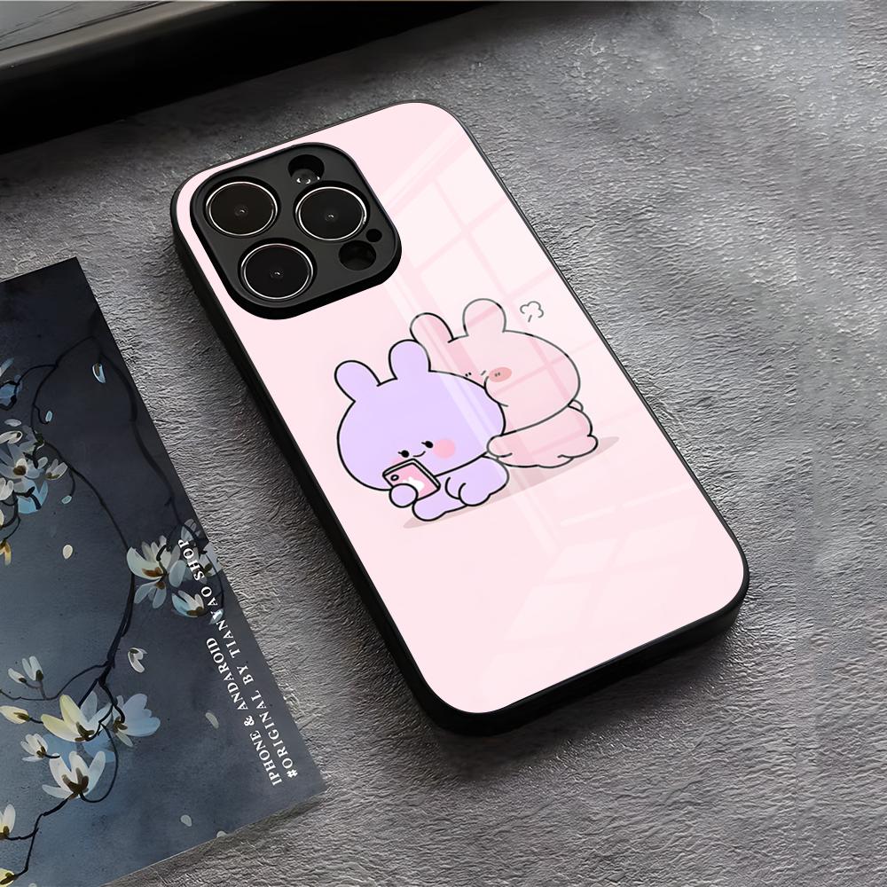 Милый Чехол Для Телефона A-Asamimichan Для IPhone 17 Air 16 E Pro Max 15 14 13 Mini 12 Pro 11 Max Plus Черная Стеклянная Крышка