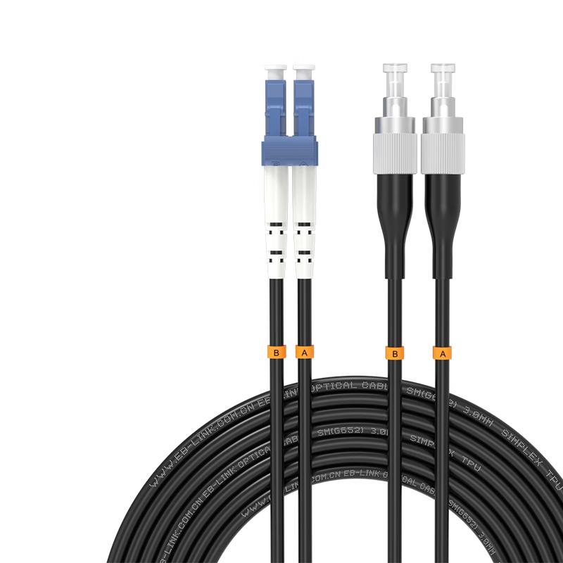 EB-LINK Telecom-Grade TPU Outdoor Armored LC-FC Single Mode Dual Core Fiber Optic Patch Cable