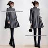 2025 Autumn/Winter Pure Color Pleated Mid-Length Women's Sweater with Patchwork Design