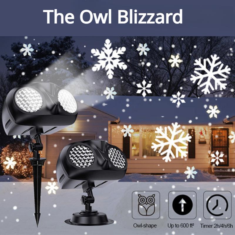Рождественские динамические прожекторы со снежинками на открытом воздухе, дизайн внешнего вида в форме совы, IP65 водонепроницаемый внутренний и наружный ландшафтный светильник снегопада на Рождество