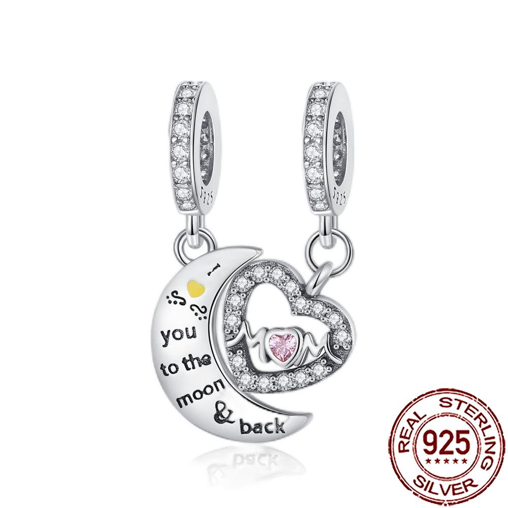 New Charms 925 Silver Sister Daughter Mum Mother Family Love Heart Beads Fit Origina Bracelet Necklace DIY Jewelry