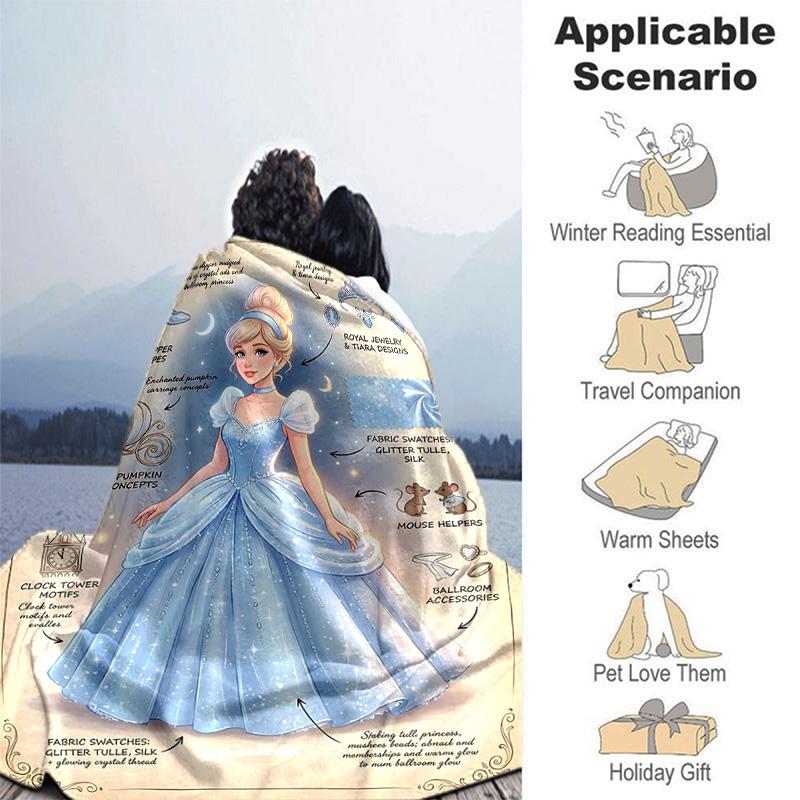 1pc Cinderellas Ball Gown Flannel Blanket Soft Warm Throw Blanket for Bedroom Living Room Bed Travel Camping Picnic Gift. M07220150