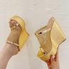 Fashion Liyke Summer Breathable Mesh Women's 14CM Wedges Slippers Fashion Open Toe Gold Silver High Heels Platform Sandals Female Shoes