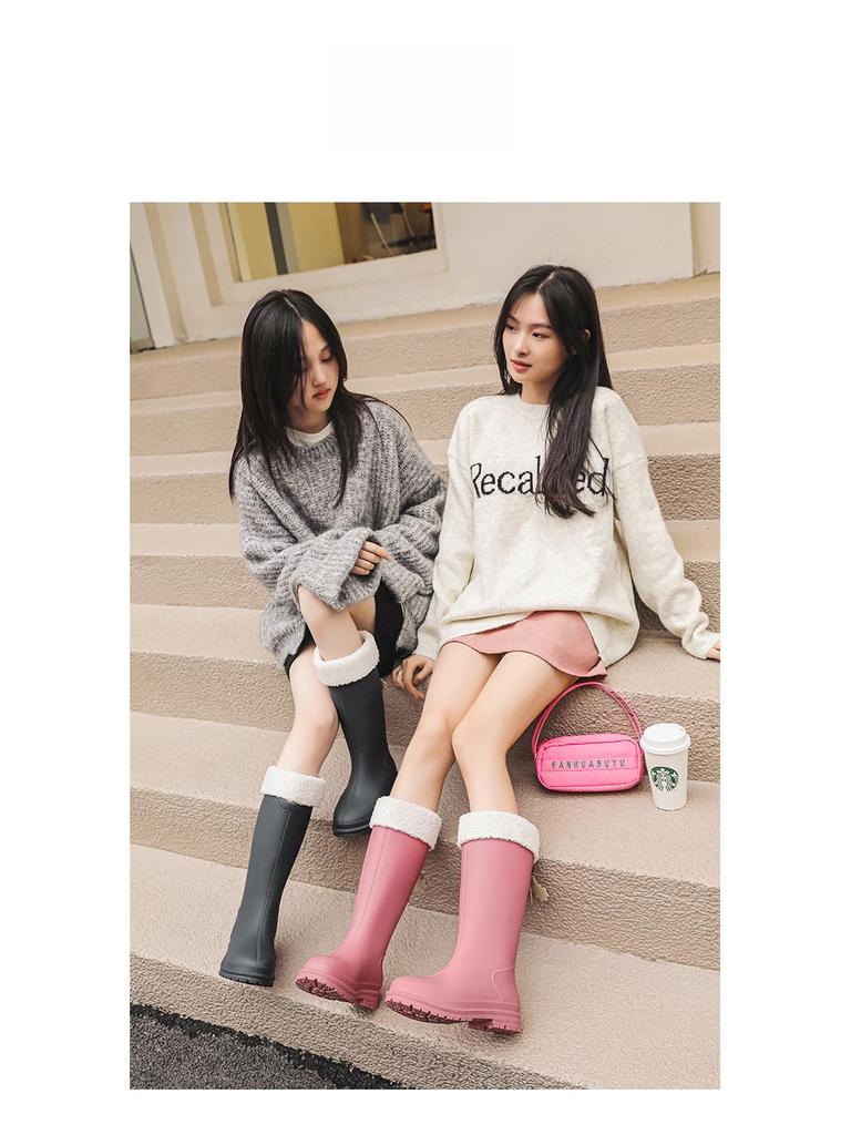 Женские резиновые сапоги в корейском стиле с бархатной подкладкой — теплые, удобные, износостойкие, с мягкой резиновой подошвой