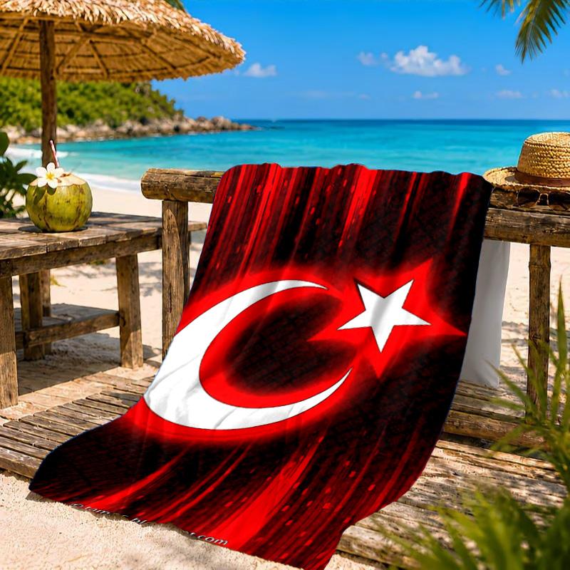 Turkish Flag Design Beach Towel, Quick-drying, Easy to Care for, Suitable for Both Fitness and Beach Vacations,Sports Essential