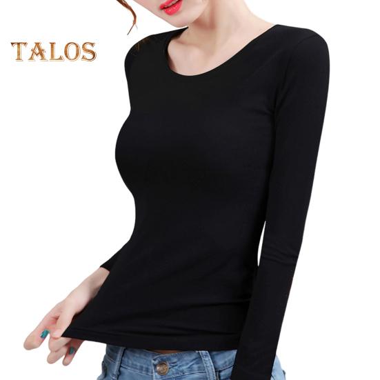 Женские термотопы с круглым вырезом, длинным рукавом, бархатной подкладкой, облегающие однотонные теплые футболки