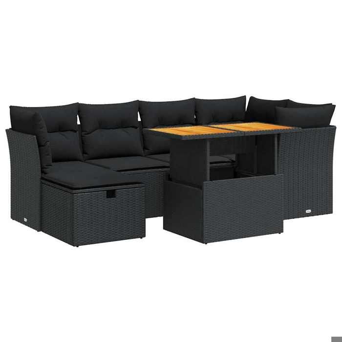 Maison Exclusive - Salon de jardin avec coussins 7 pcs noir résine tressée acacia