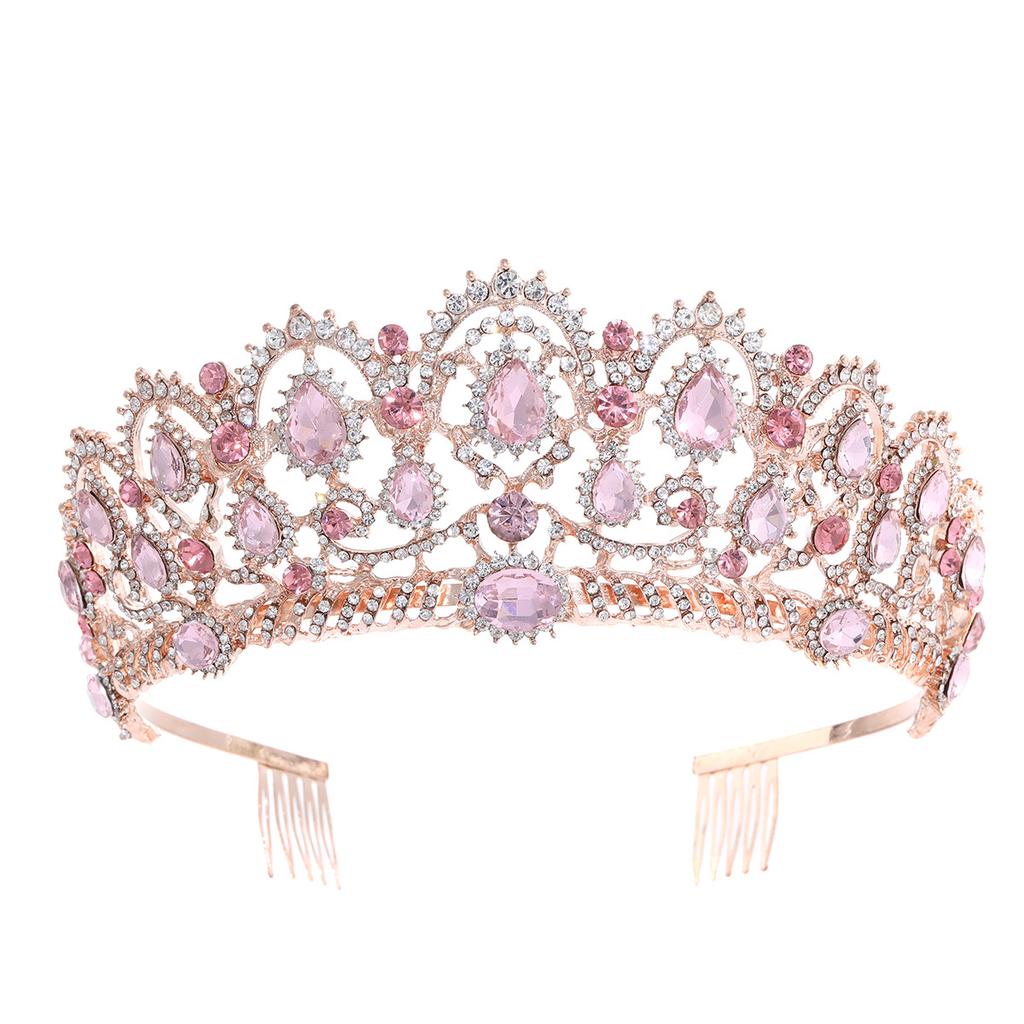 Rose Gold Bridal Crown Pink Diamond High End Crystal Crown Tiara  Wedding Accessories Crown Comb