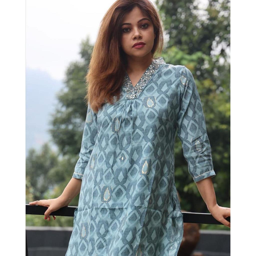 Индийский топ-туника Хлопковый комплект Курта и брюки Женская одежда для вечеринок Болливудская этническая Курти VF-20247a