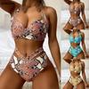 Sexy Snake Skin Bikini Halter Ruched Wrap Front Cross High Waist Swimsuit Swimwear Women Two-pieces Bikini Set Bathing Suit