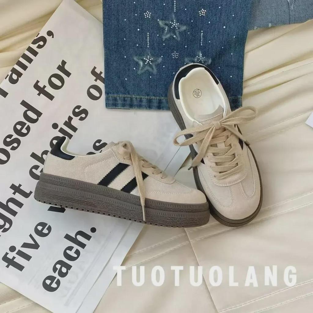 Женские туфли из красного воловьего бархата, осень 2024 г. — низкие, на толстой подошве, повседневные, секонд-хенд, универсальные