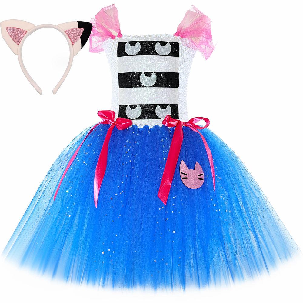 Gabby Dollhouse Costume Girls Fancy Tutu Dress Glitter Gabby Cat Tulle Princess Dress Set Kids Halloween Birthday Party Costumes