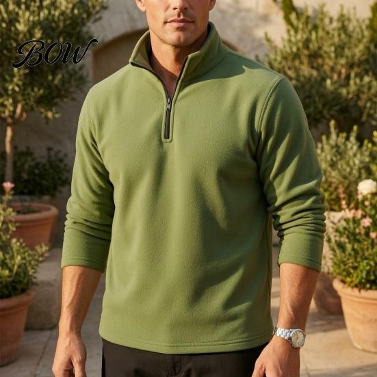 Athletic Shirts for Men Quarter-Zip Sweatshirt, Long Sleeve Mock Neck Pullover Top, Solid Lightweight Outdoor Apparel Color Casual Sweatshirt