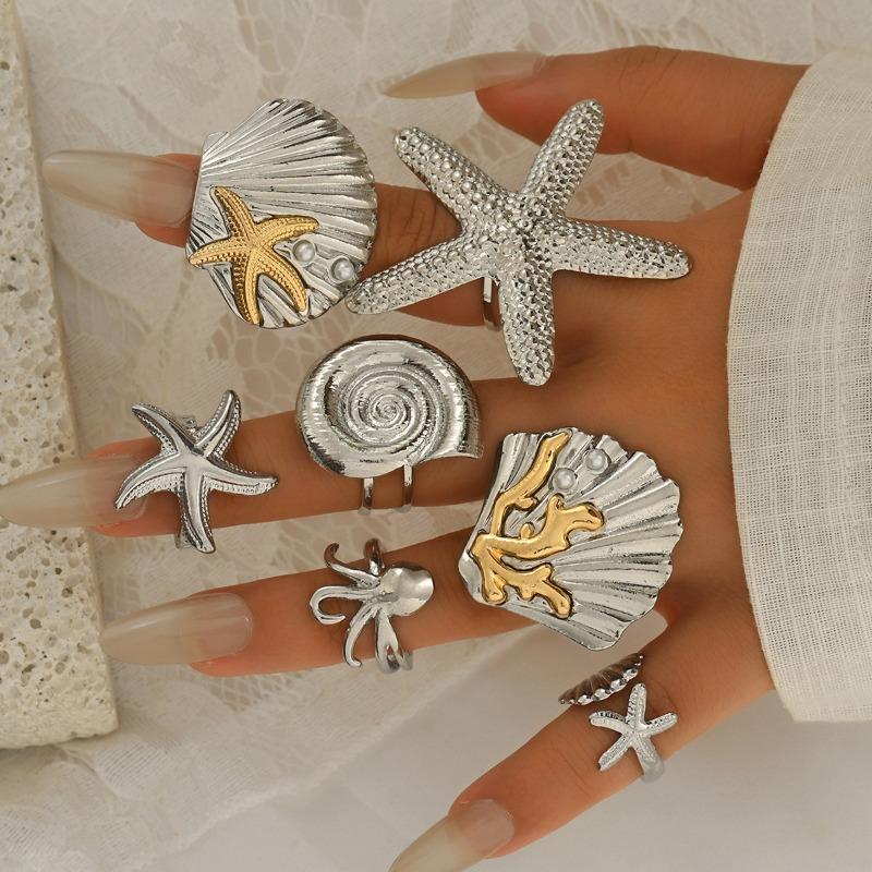 Starfish Ring Jewelry Ocean Wind Premium Ring Set Conch Open Ring