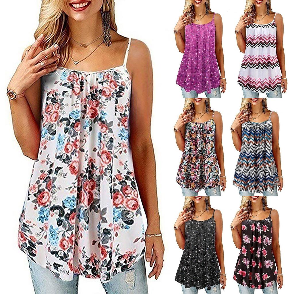 Women's Fashion Casual Vest Sleeveless Bohemian Print Loose Tank Large Top