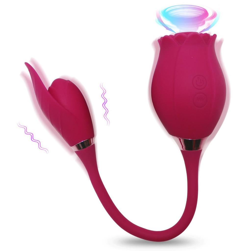 Rose Flower Dual-Head Vibrating Egg & Telescopic Massager