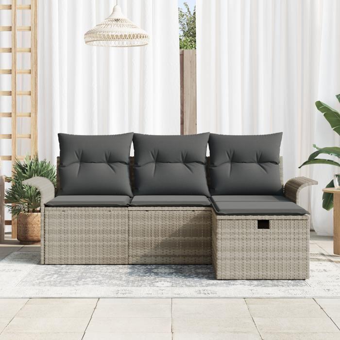 VidaXL Ensemble de canapé de jardin 4 pièces avec coussins en poly rotin gris clair 3358851